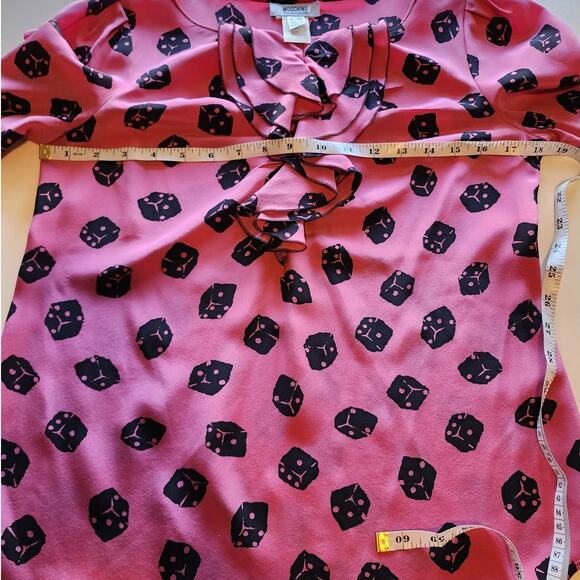 Moschino Pink Silk Dice Print Ruffled Blouse Size 8 - Picture 4 of 7
